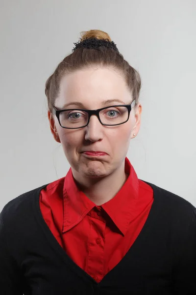 Portrait Displeased Upset Female Frowns Face Dissapointed Young Woman Has — Stock Photo, Image