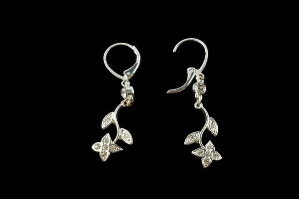 Silver earrings with crystals — Stock Photo, Image