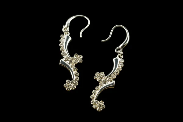 Silver earrings with crystals — Stock Photo, Image