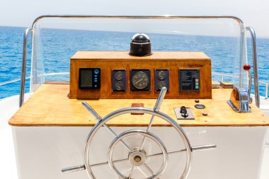Sailing yacht control wheel and navigation implement. clipart