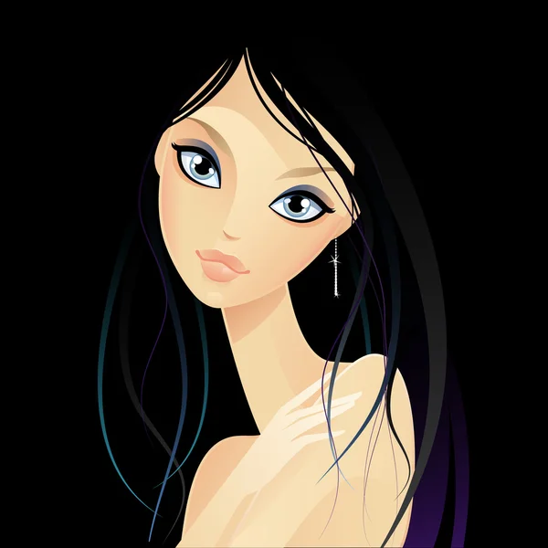 Beautiful girl on black — Stock Vector