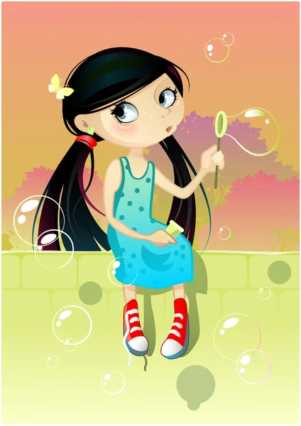 Meisje met zeepbellen — Stockvector