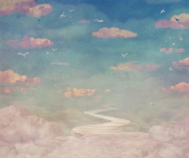 Vintage bulutlar ve gökyüzü arka plan, illüstrasyon sanat
