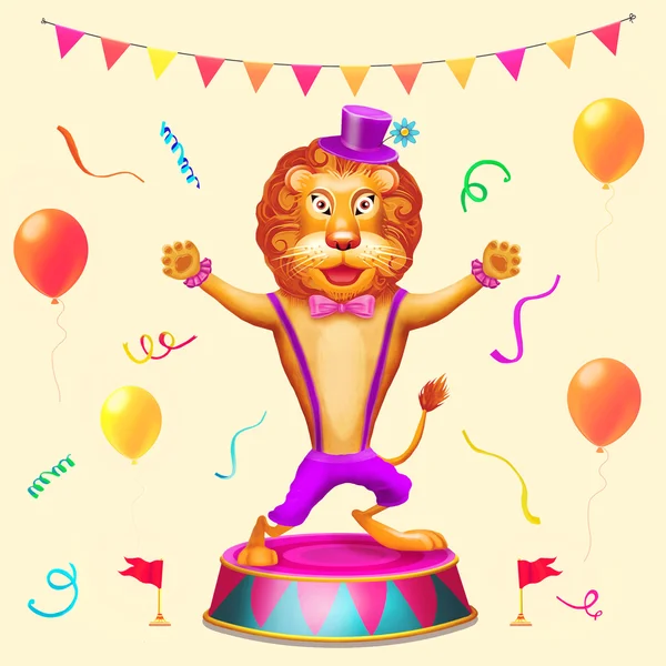 Circus performance background  with cute  lion. Cartoon  illustration art