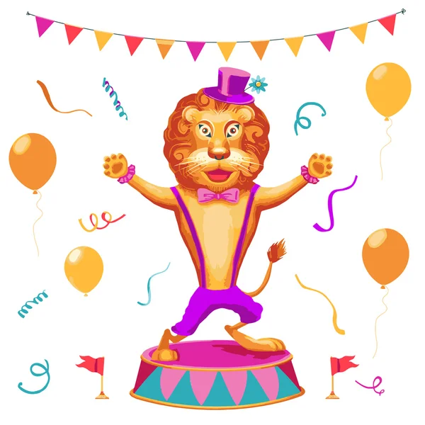 Vector illustration of  circus performance background  with cute  lion — Stock Vector