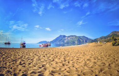 Renkli panoramik görünüm Olympos Beach, Çıralı, Türkiye