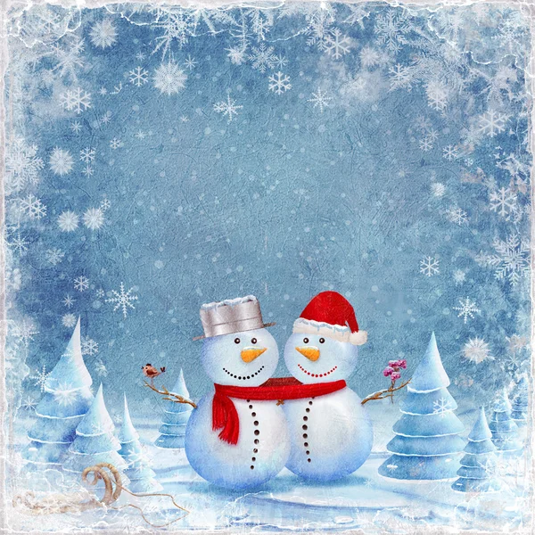 Happy snowman friends — Stock Photo, Image