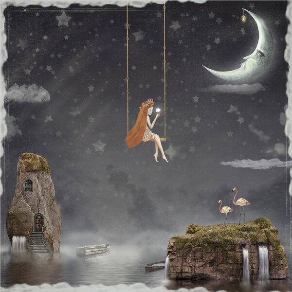 Милая девушка трясется на качелях
