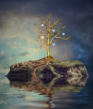 Ampul küçük gölde bir adada ağacıyla