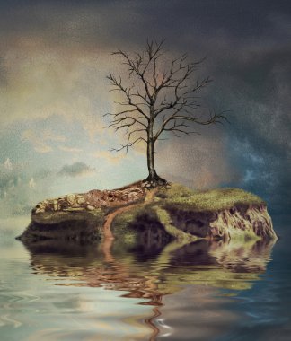 Ağaç küçük gölde bir adada