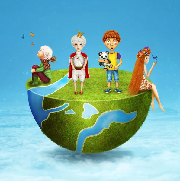 Иллюстрация детей на половине земного шара . — стоковое фото