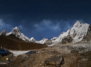 Himalaya mountain with star in night time,near Gorak Shep villag clipart