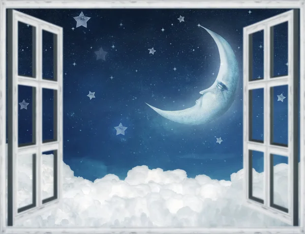 Εικονογράφηση μιας προβολής νύχτα από ένα παράθυρο — Φωτογραφία Αρχείου