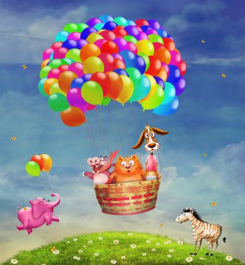 Bir balon gökyüzünde hayvanlarda