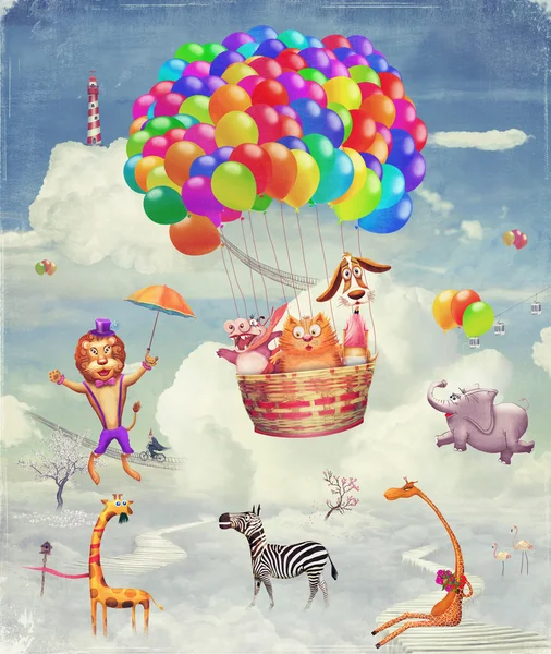 Hayvanlar fantastik dünyanın gökyüzünde