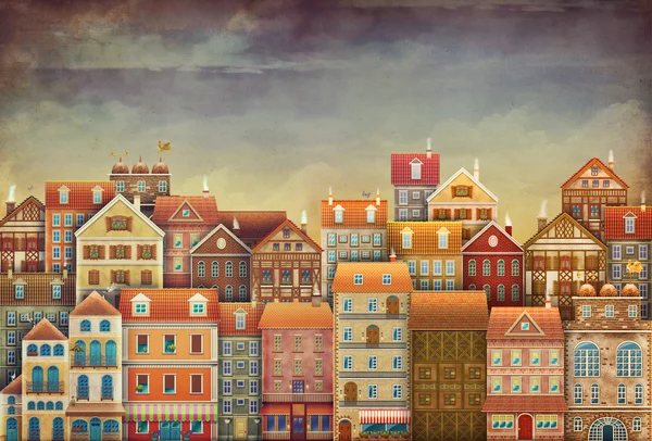 Illustration de jolies maisons dans le ciel — Photo