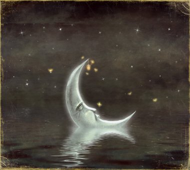 ay, dalgalı suda yansıyan