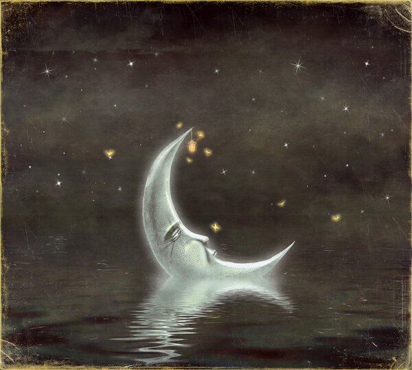 Луна отражается в волнистой воде
