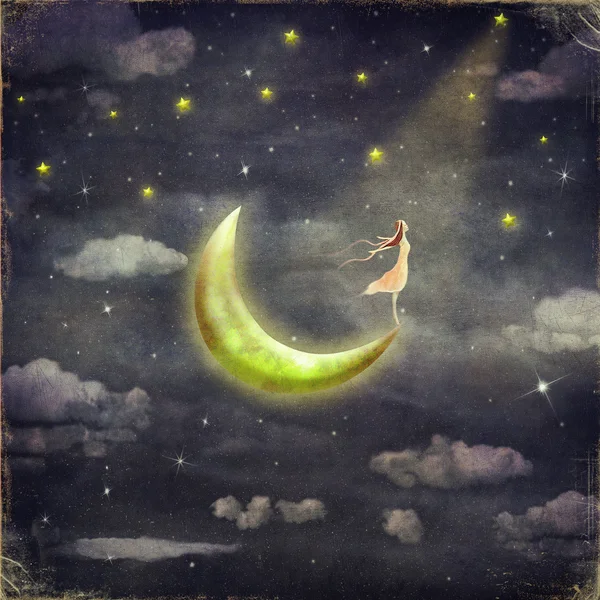 The illustration shows the girl who admires the star sky — Stock Photo, Image