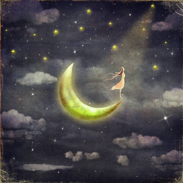 The illustration shows the girl who admires the star sky — Stock Photo, Image