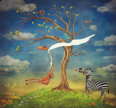 zürafa ve zebra arasında romantik ilişkiler gösterilmektedir