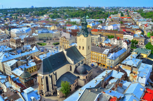 View of the city Lviv birds eye view. Panorama