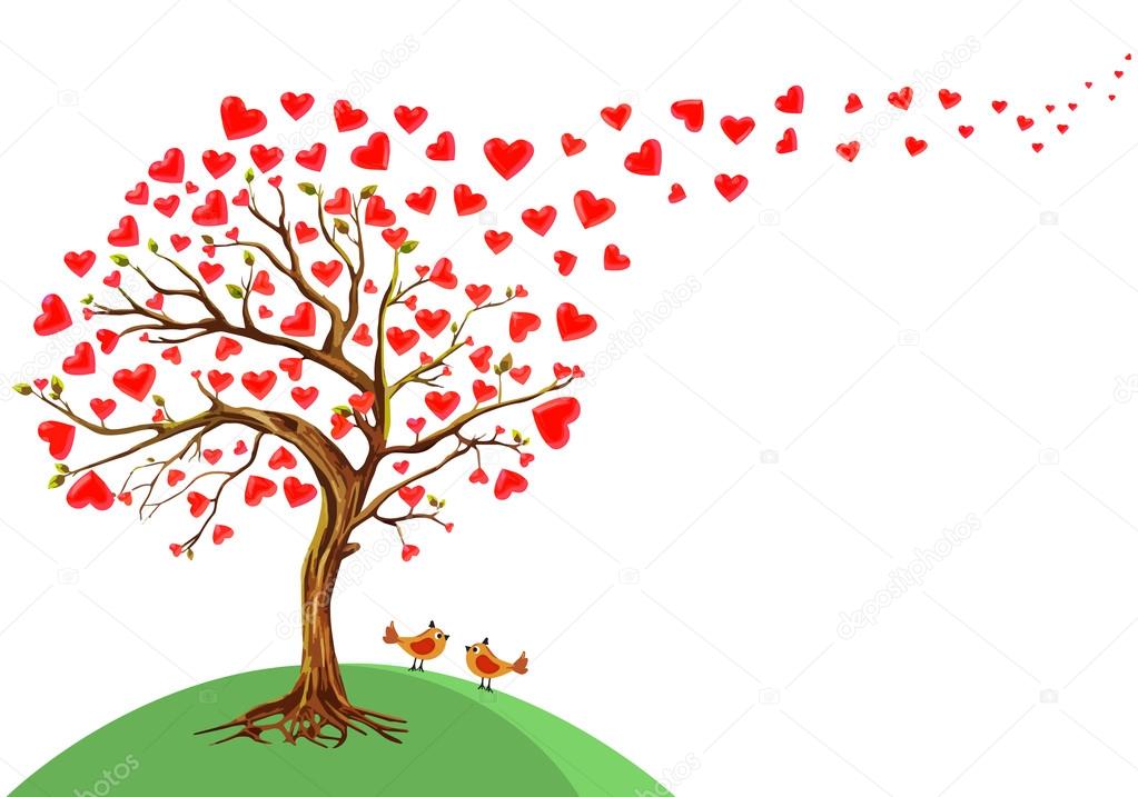 Vector illustration of the  tree  of hearts, valentines day background