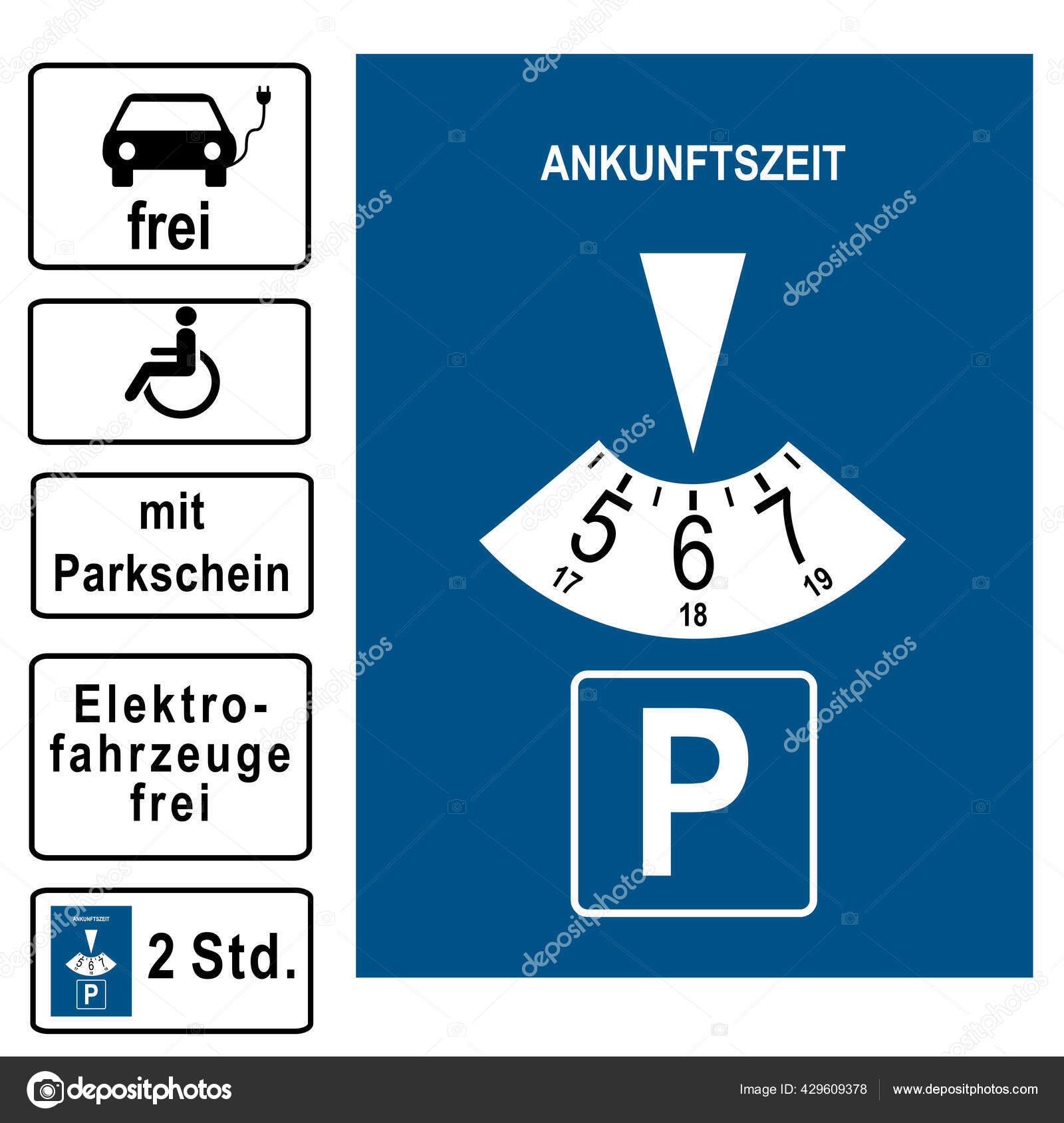 Parking Disc Various Additional Signs German Text Free Parking Ticket Stock  Vector by ©BubbleundCoon 429609378