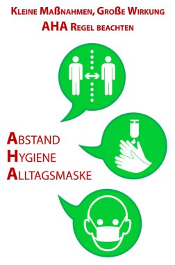 AHA kuralına uygun bilgi işaretleri. Almanca metin: 