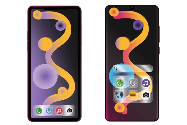 Duas Variantes Diferentes Telefone Móvel Projeto Morfismo Vidro Vetor — Vetor de Stock