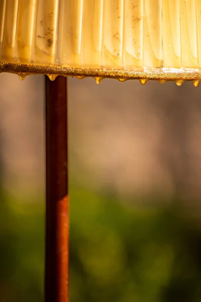 Detalhe Lâmpada Amarela Vintage Gotas Água Superfície — Fotografia de Stock