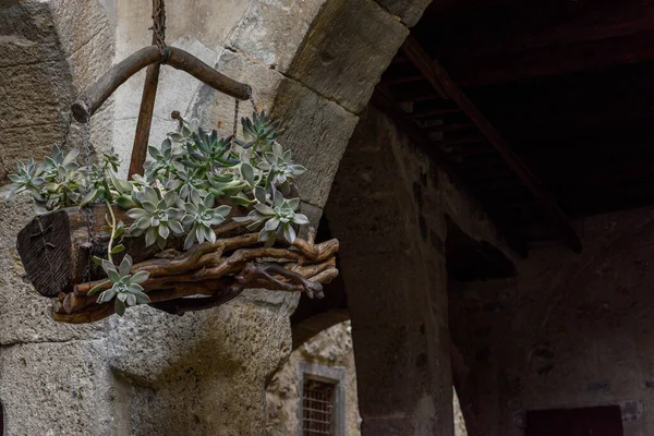 Contenedores Antiguos Colgando Objetos Utilizados Como Floreros Exterior Las Casas —  Fotos de Stock