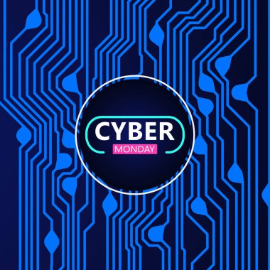Devre kartı geçmişi olan siber pazartesi indirimi. Modern tasarım. Vektör illüstrasyonu