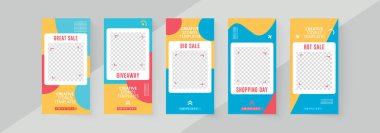 5 Slayt sosyal ağ dizaynı, dikey afiş şablonları. Sosyal medya için bir dizi minimalist hikaye.