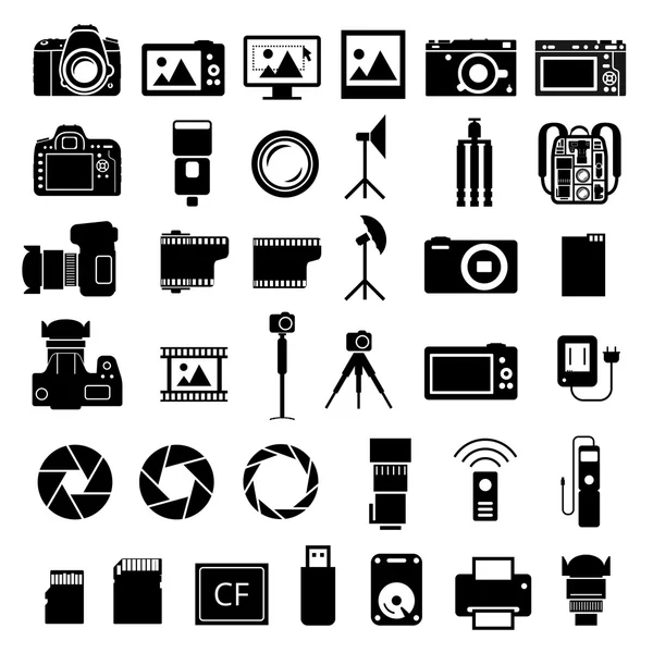 Pictogrammen van de camera-accessoires — Stockvector