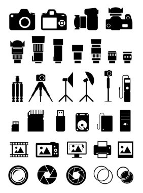 Fotoğraf makinesi aksesuarları simgeler