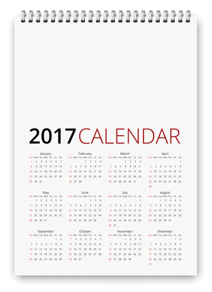 Calendario 2017 Vector — Vector de stock