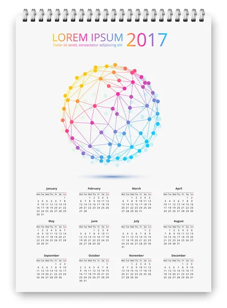 Calendario 2017 Vettore — Vettoriale Stock