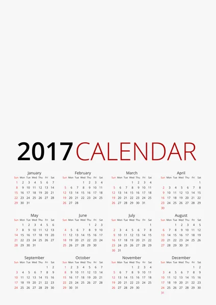 Calendario 2017 Vector — Vector de stock