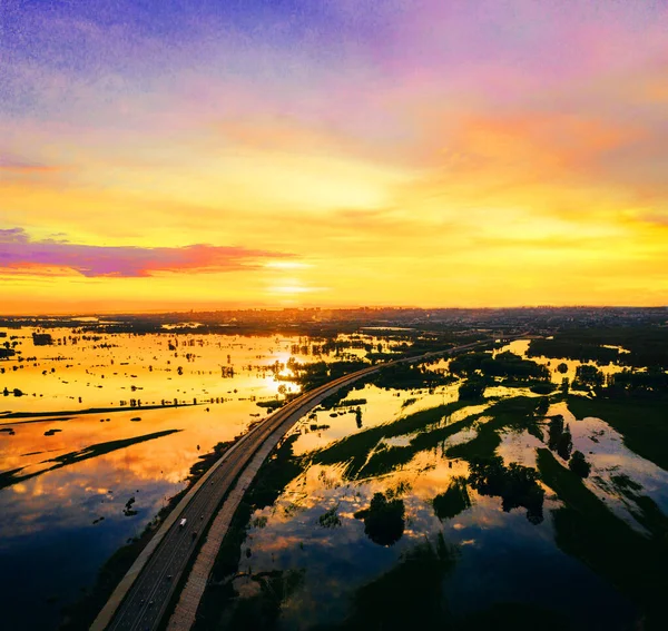 Road night aerial — Stock Photo, Image