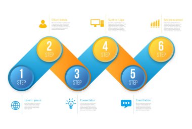 6 basamaklı veya mavi ve turuncu seçenekli bilgi grafikleri