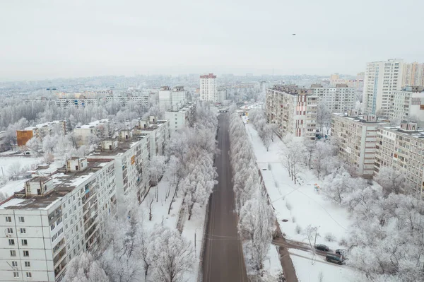 Winter city aerial