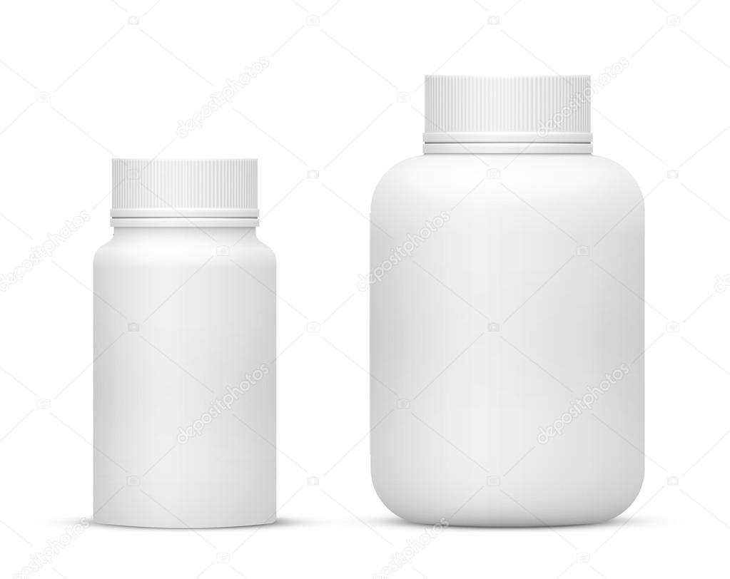 Vector Blank Big Size Plastic Packaging Bottles with Cap for Cosmetics, Vitamins, Pills or Capsules