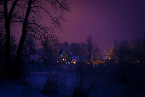 Téli erdő és családi házak típustervei — Stock Fotó