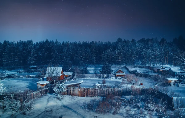 Zimowy Las i domki — Zdjęcie stockowe