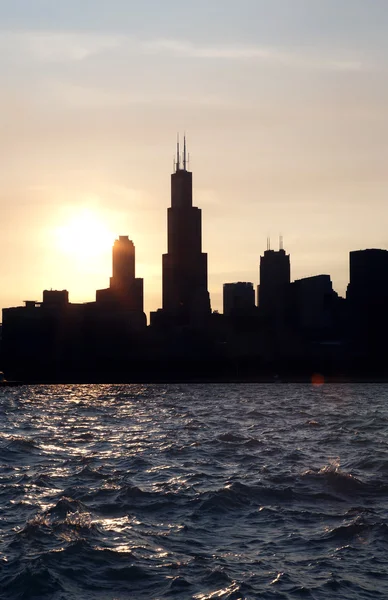 Σικάγο στο κέντρο της πόλης αστική 61ο σούρουπο για το ηλιοβασίλεμα — Φωτογραφία Αρχείου