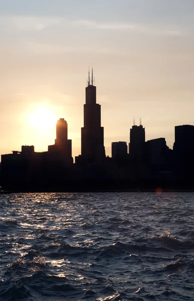 Chicago City Innenstadt Stadtsilhouette in der Dämmerung bei Sonnenuntergang lizenzfreie Stockfotos