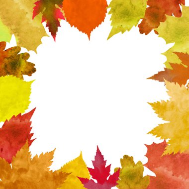 Sonbahar yapraklarının çerçevesi sarı ve kırmızı renklerle boyanmış.