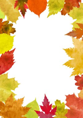 Sonbahar yapraklarının çerçevesi sarı ve kırmızı renklerle boyanmış.