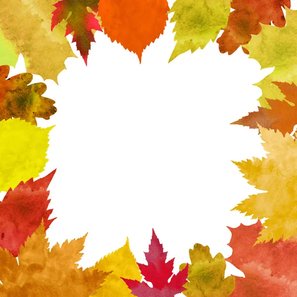 Sonbahar yapraklarının çerçevesi sarı ve kırmızı renklerle boyanmış.